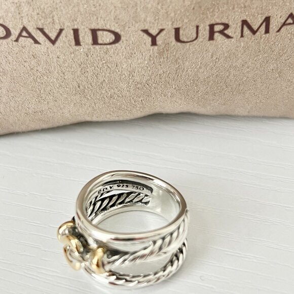 David Yurman Buckle Crossover Ring Sterling Silver & 18K Yellow Gold Size 7US - Picture 5 of 6